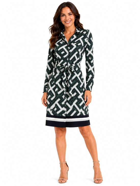 Tommy Hilfiger Dresses & Skirts - Tommy Hilfiger Size Small Women’s Geometric Print Shirt Dress in Dark Green